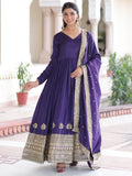 Awesome Purple Sequins Work Silk Festive Wear Gown With Dupatta