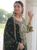 Wonderful Green Embroidered Georgette Mehendi Wear Pant Suit