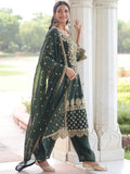Wonderful Green Embroidered Georgette Mehendi Wear Pant Suit