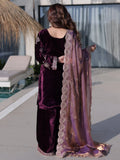 Glorious Wine Zari Embroidery Velvet Wedding Wear Palazzo Suit With Dupatta