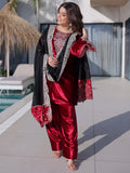 Incredible Red Zari Work Velvet Festive Wear Pant Suit With Dupatta