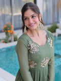 Gorgeous Green Beads Work Velvet Mehendi Wear Gown