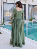 Gorgeous Green Beads Work Velvet Mehendi Wear Gown
