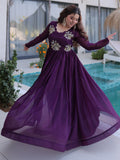 Bewitching Purple Beads Work Velvet Engagement Wear Gown