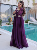Bewitching Purple Beads Work Velvet Engagement Wear Gown