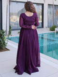 Bewitching Purple Beads Work Velvet Engagement Wear Gown