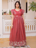 Fantastic Red Embroidered Organza Event Wear Gown