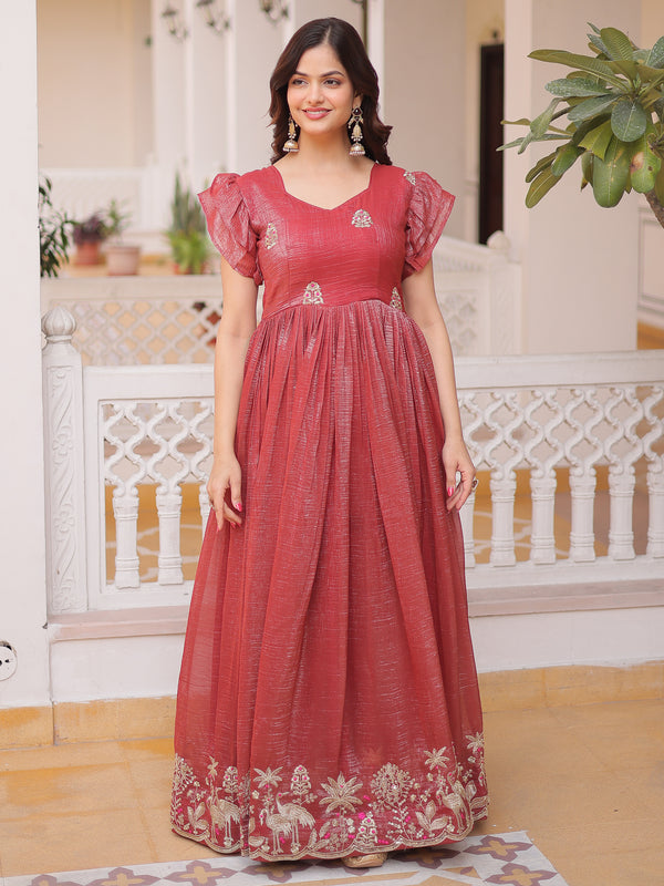 Fantastic Red Embroidered Organza Event Wear Gown
