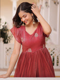 Fantastic Red Embroidered Organza Event Wear Gown