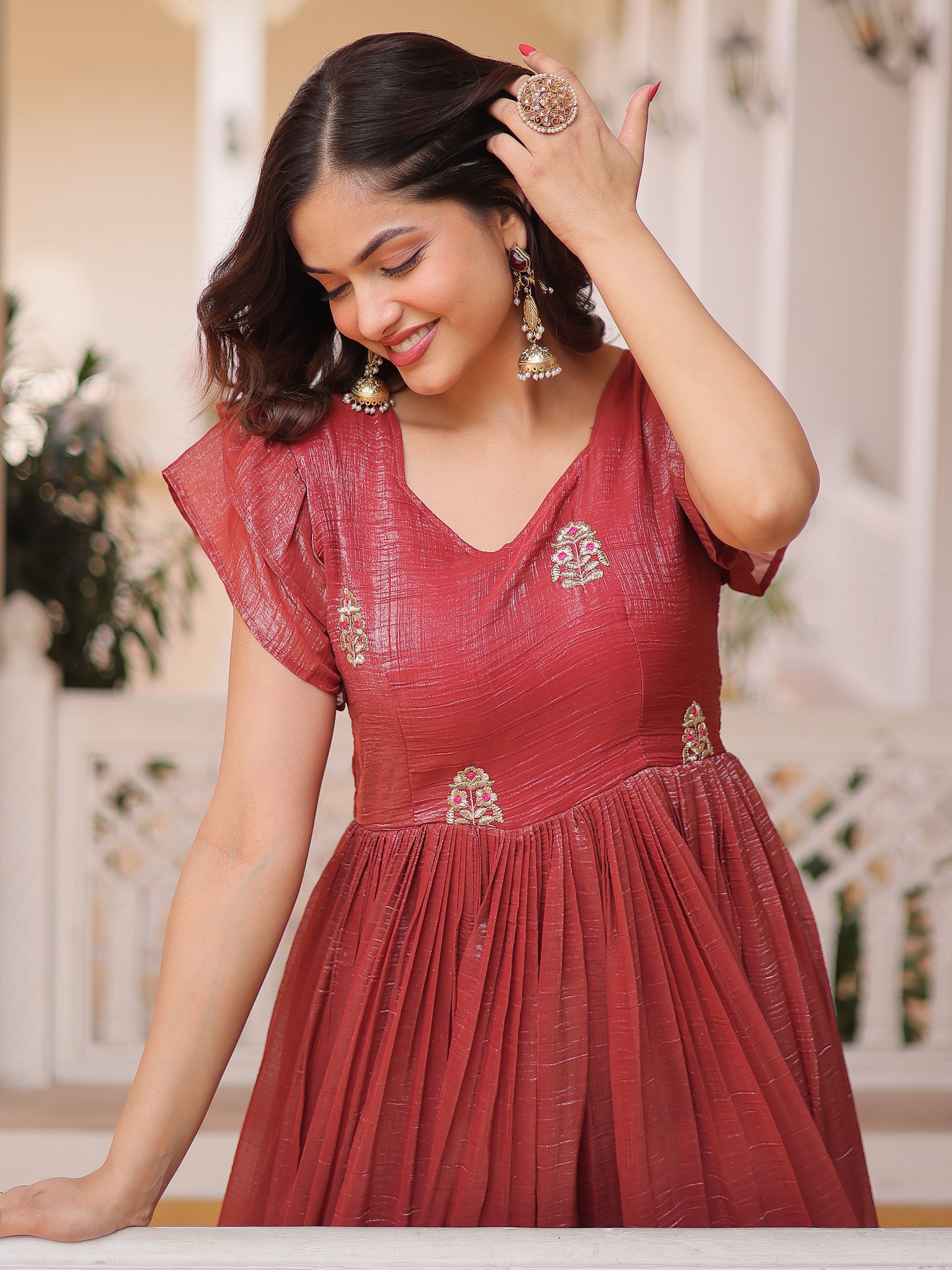 Fantastic Red Embroidered Organza Event Wear Gown