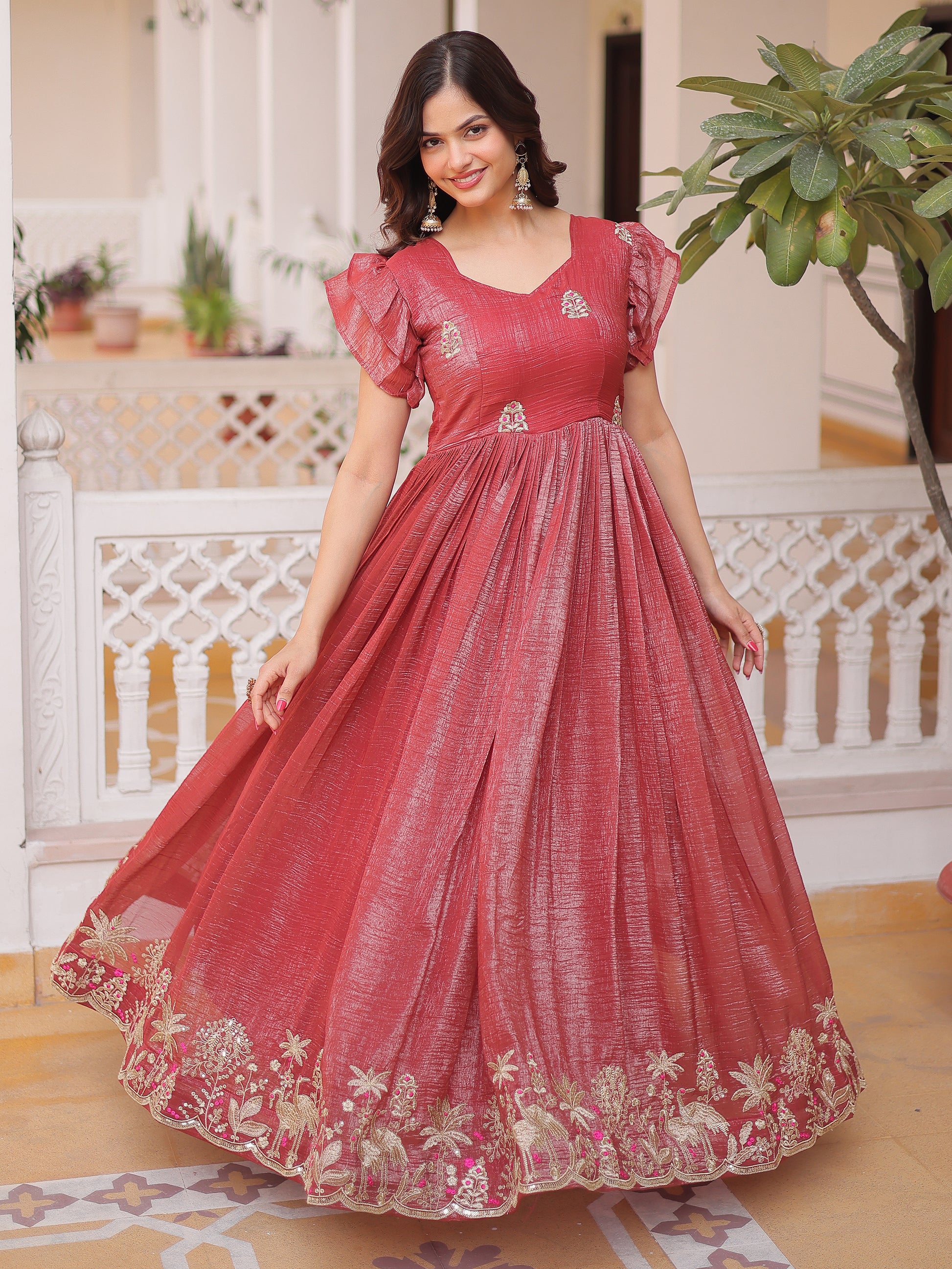 Fantastic Red Embroidered Organza Event Wear Gown