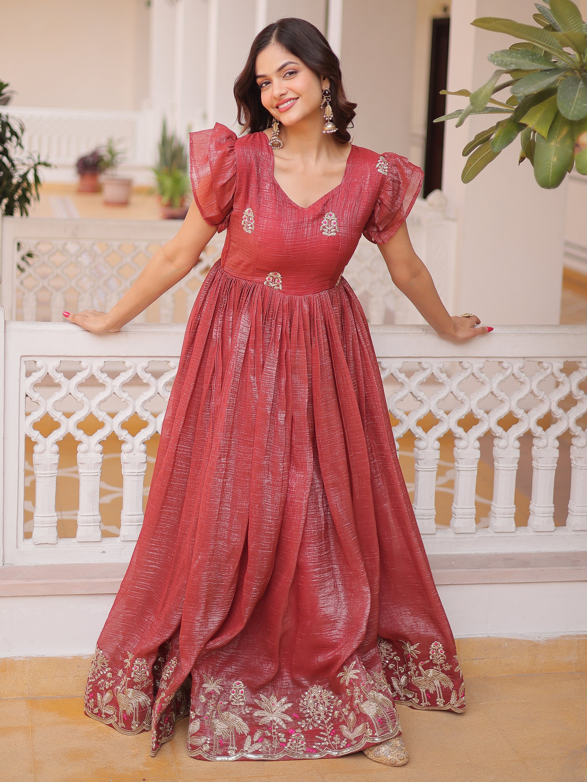 Fantastic Red Embroidered Organza Event Wear Gown