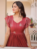 Fantastic Red Embroidered Organza Event Wear Gown