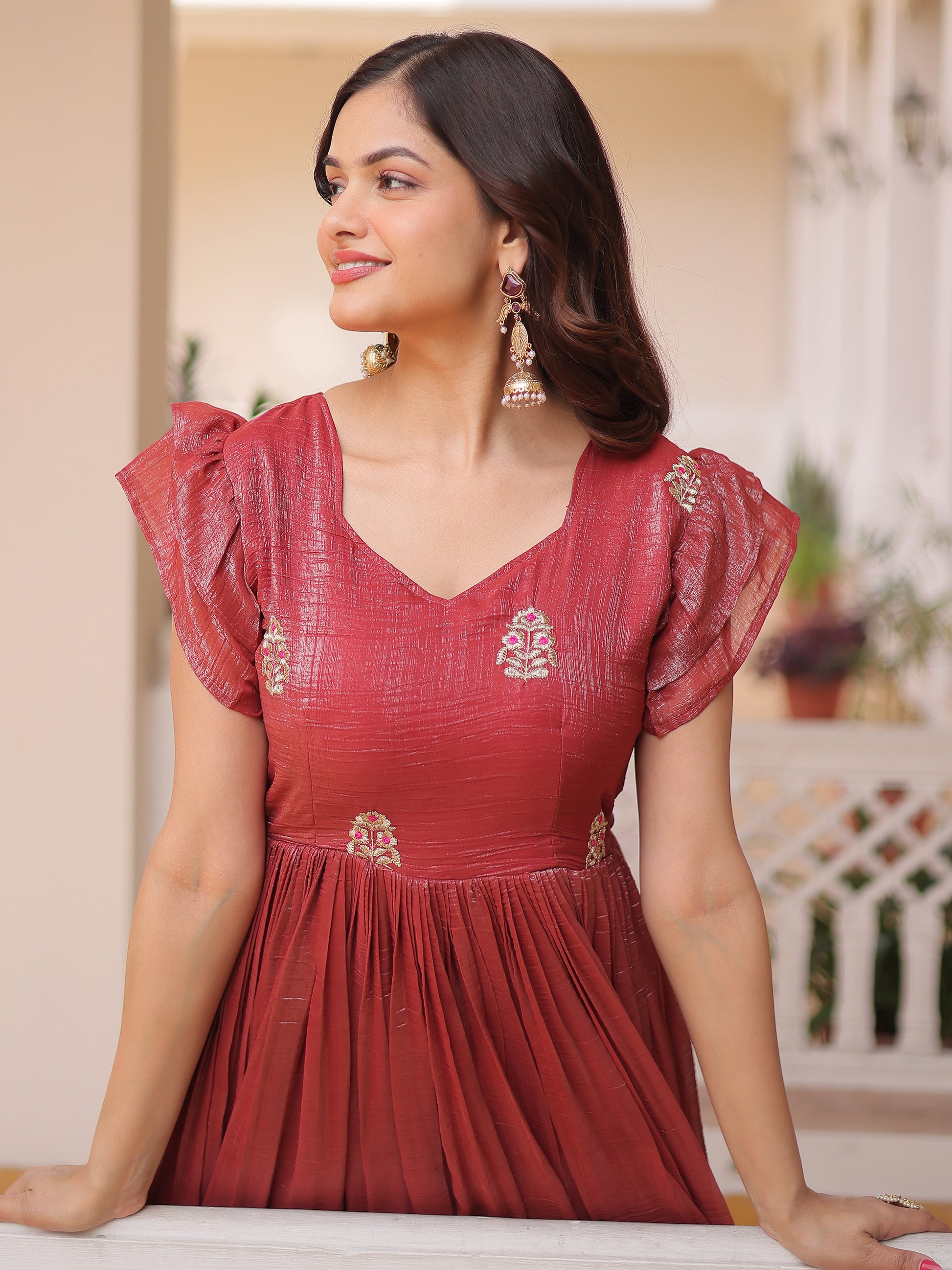 Fantastic Red Embroidered Organza Event Wear Gown