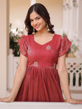 Fantastic Red Embroidered Organza Event Wear Gown