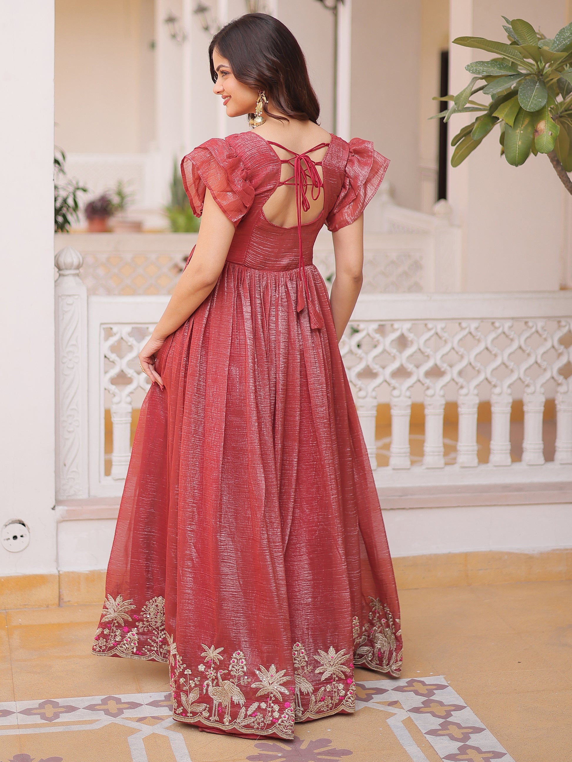 Fantastic Red Embroidered Organza Event Wear Gown