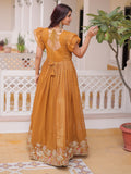 Outstanding Yellow Embroidered Organza Festival Wear Gown