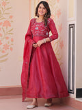 Graceful Maroon Beads Work Crush Festival Wear Gown With Dupatta