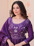 Beautiful Purple Beads Work Crush Event Wear Gown With Dupatta