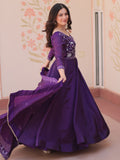 Beautiful Purple Beads Work Crush Event Wear Gown With Dupatta
