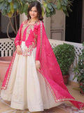 Pretty Hot Pink Embroidered Silk Wedding Wear Gown With Dupatta