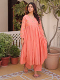Precious Peach Embroidered Cotton Festive Wear Pant Suit