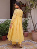 Stunning Yellow Floral Embroidered Cotton Haldi Wear Pant Suit