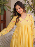 Stunning Yellow Floral Embroidered Cotton Haldi Wear Pant Suit