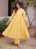 Stunning Yellow Floral Embroidered Cotton Haldi Wear Pant Suit