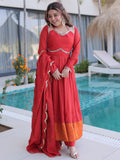 Lovable Red Chanderi Wedding Wear Gown With Sequins Dupatta