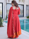 Lovable Red Chanderi Wedding Wear Gown With Sequins Dupatta