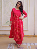 Graceful Pink Thread Embroidered Chanderi Casual Wear Pant Suit
