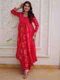 Graceful Pink Thread Embroidered Chanderi Casual Wear Pant Suit