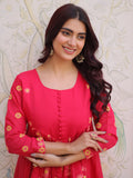 Graceful Pink Thread Embroidered Chanderi Casual Wear Pant Suit