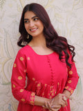 Graceful Pink Thread Embroidered Chanderi Casual Wear Pant Suit