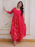 Graceful Pink Thread Embroidered Chanderi Casual Wear Pant Suit