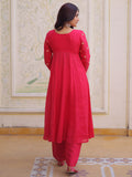 Graceful Pink Thread Embroidered Chanderi Casual Wear Pant Suit