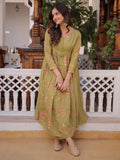 Beautiful Pista Green Thread Embroidered Chanderi Event Wear Pant Suit