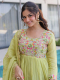Majestic Pista Embroidered Chanderi Festive Wear Suit With Dupatta