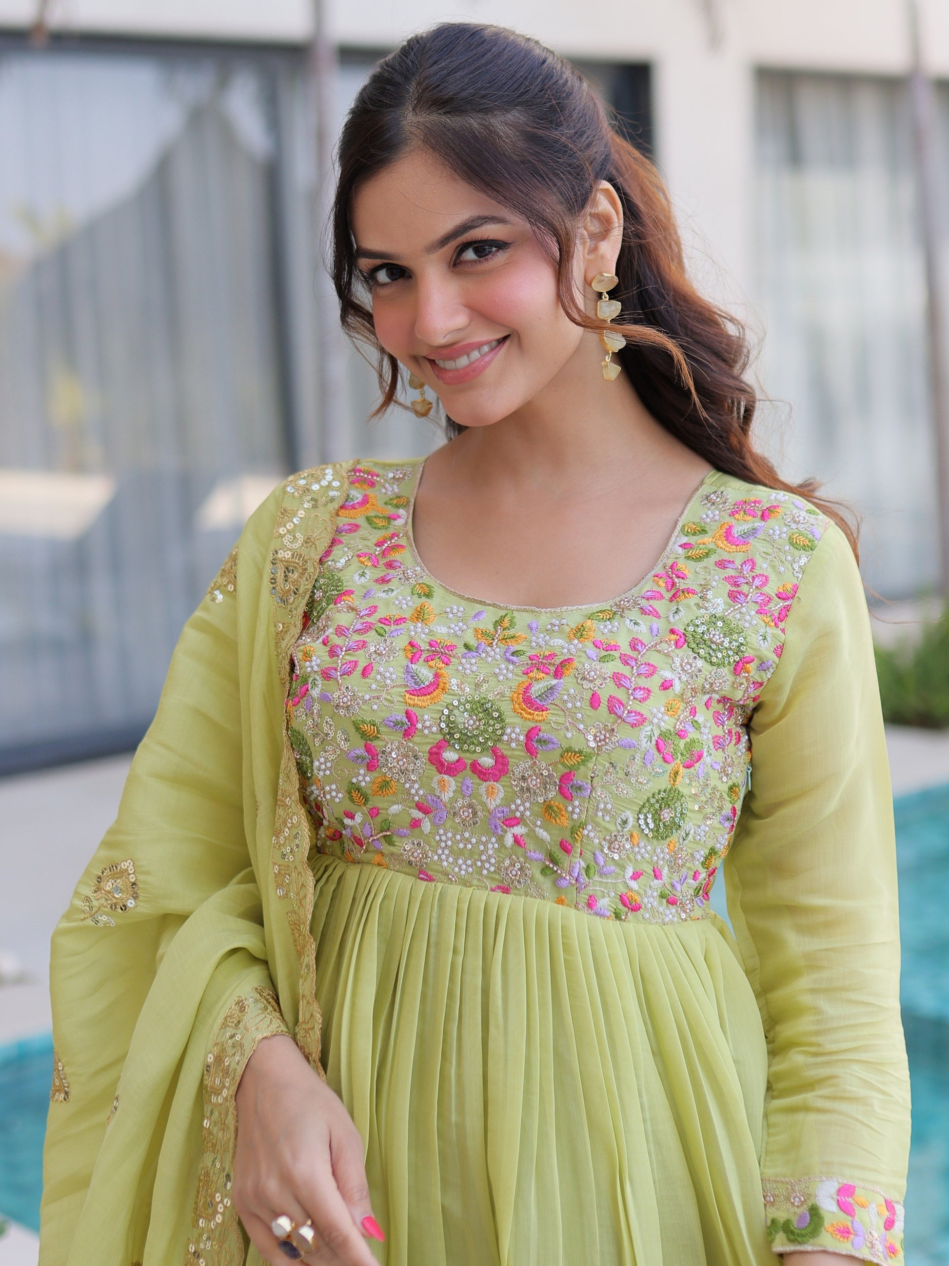 Majestic Pista Embroidered Chanderi Festive Wear Suit With Dupatta