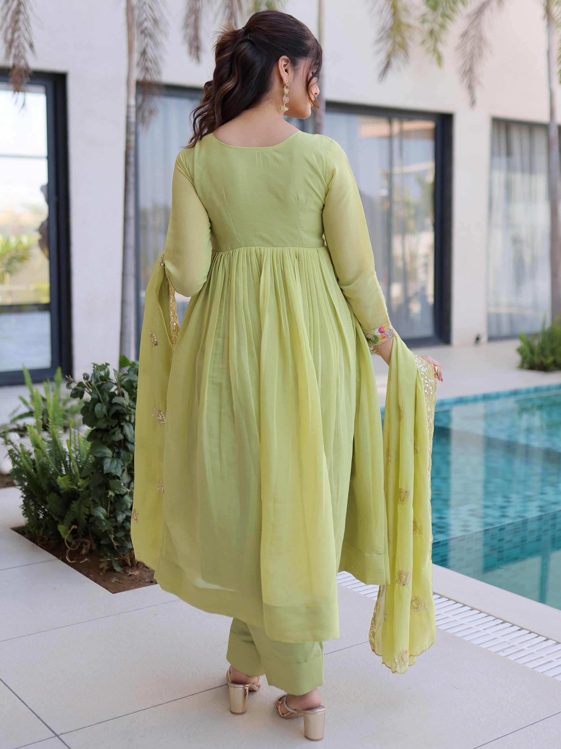 Majestic Pista Embroidered Chanderi Festive Wear Suit With Dupatta