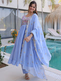 Amazing Sky Blue Embroidered Chanderi Festive Wear Suit With Dupatta