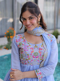 Amazing Sky Blue Embroidered Chanderi Festive Wear Suit With Dupatta