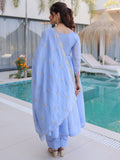 Amazing Sky Blue Embroidered Chanderi Festive Wear Suit With Dupatta