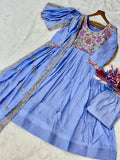 Amazing Sky Blue Embroidered Chanderi Festive Wear Suit With Dupatta