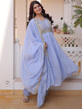 Gorgeous Sky-Blue Beads Chanderi   Festival Anarkali Suite with Dupatta
