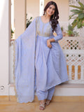Gorgeous Sky-Blue Beads Chanderi   Festival Anarkali Suite with Dupatta