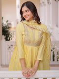 Graceful Yellow Embroidered Chanderi  Festival Anarkali Suite with Dupatta