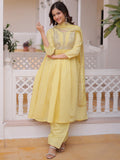 Graceful Yellow Embroidered Chanderi  Festival Anarkali Suite with Dupatta