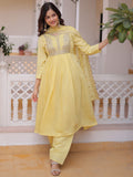 Graceful Yellow Embroidered Chanderi  Festival Anarkali Suite with Dupatta